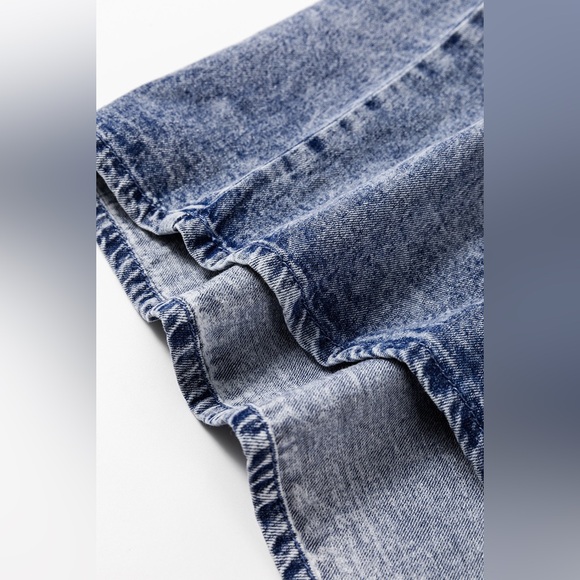 Dusk Blue Acid Wash Pearl
Embellishments O-neck Denim Top - Picture 14 of 16